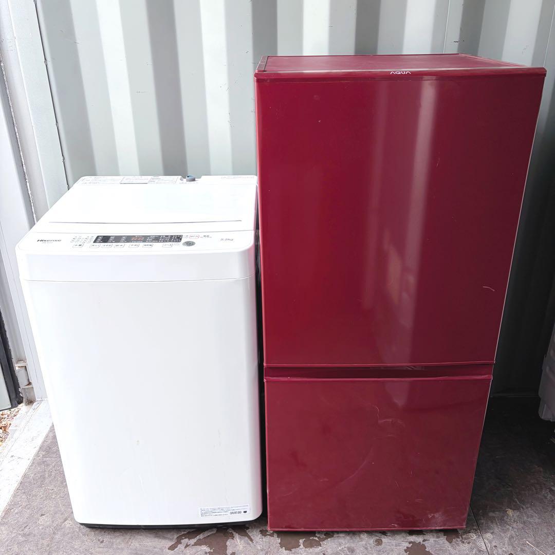 運搬取付無料！レッド&ホワイト純正AQUA・ハイセンス2点セット！完動品超
