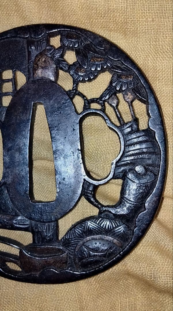 ♢最終価格♢ 鉄鍔 鐔 (茶の湯透かし) 江戸時代 武州 箱付き