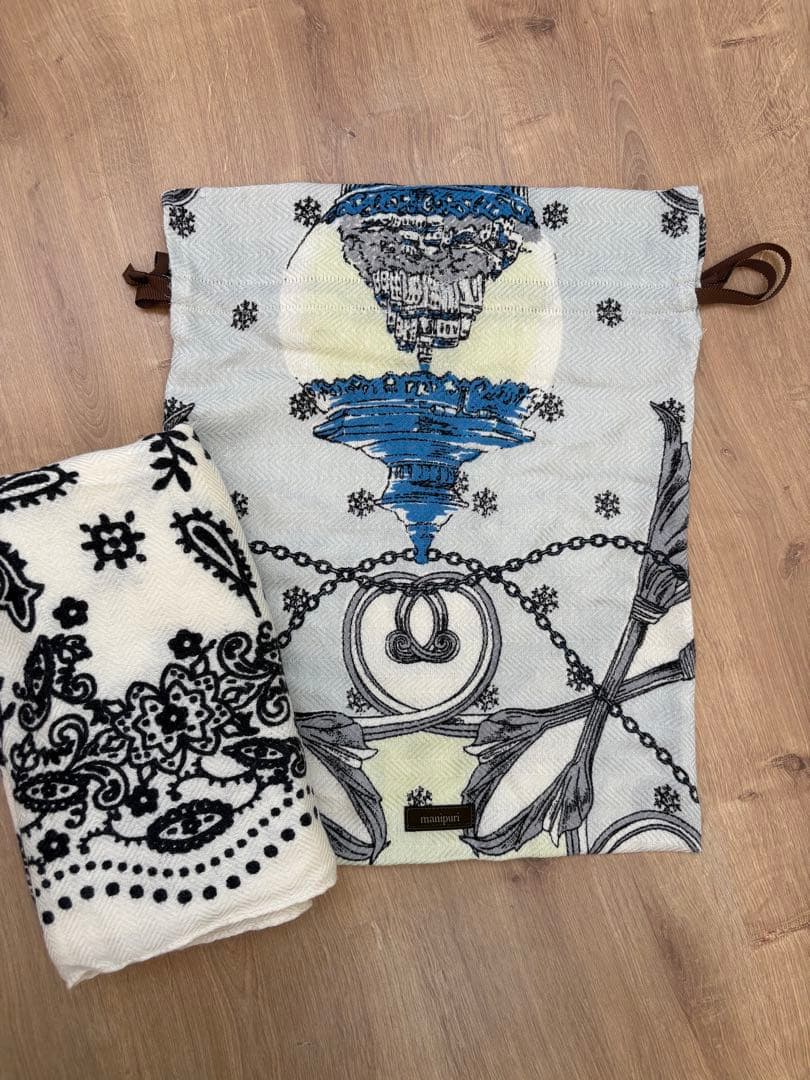 マニプリ ウールシルクストールヘリンボーン織120 カレイドバンダナ