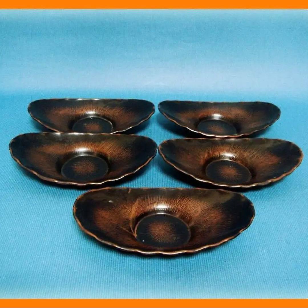 499『唐銅 木の葉形 茶托 ５枚』　/骨董品 古美術 古玩 アンティーク 秋巴の唐銅製 茶托5客 | 福円堂の買取実績紹介｜福円堂｜骨董品・美術