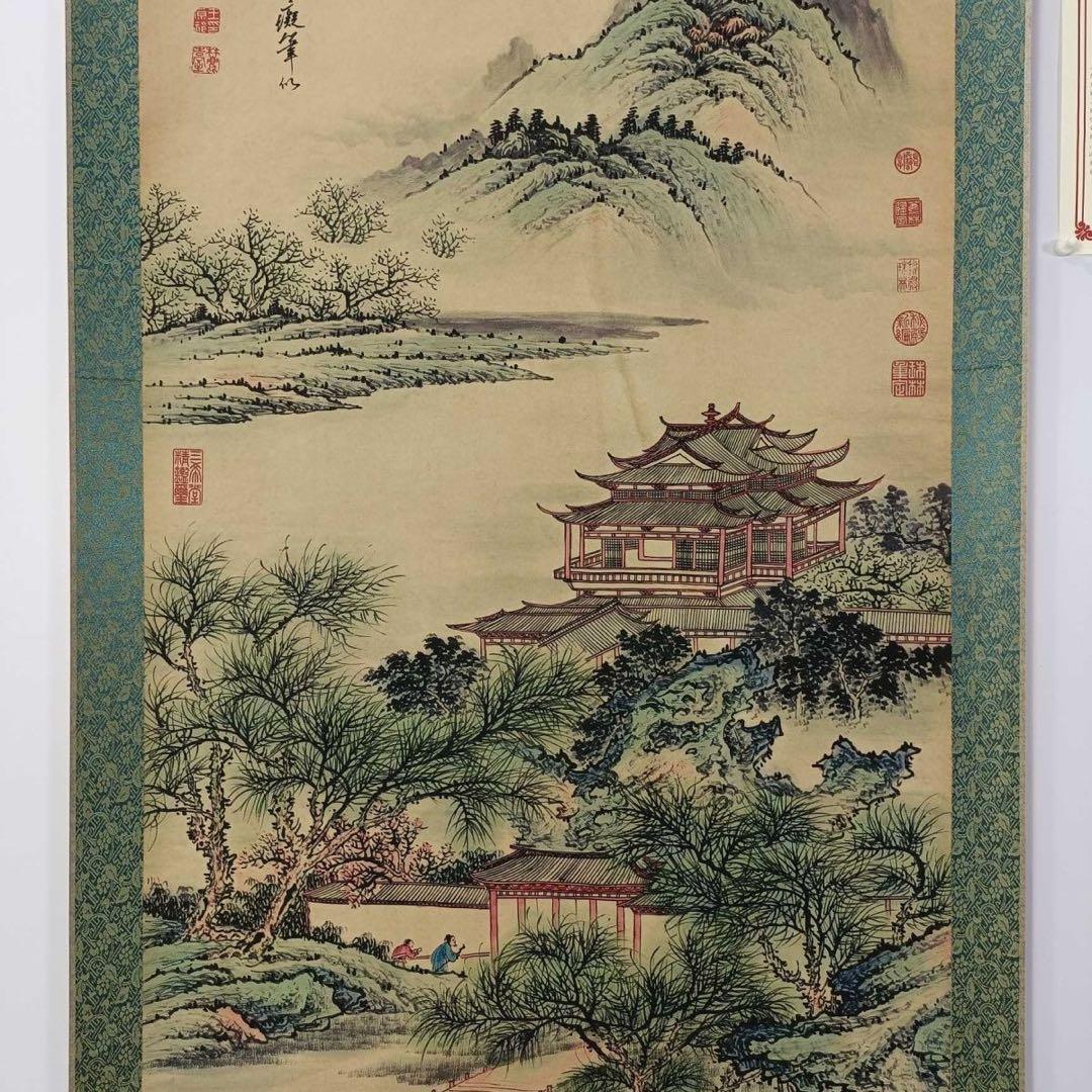 王原祁 湖山一覧 中堂 掛け軸｜中国山水画｜証書・防偽付き｜70×173cm