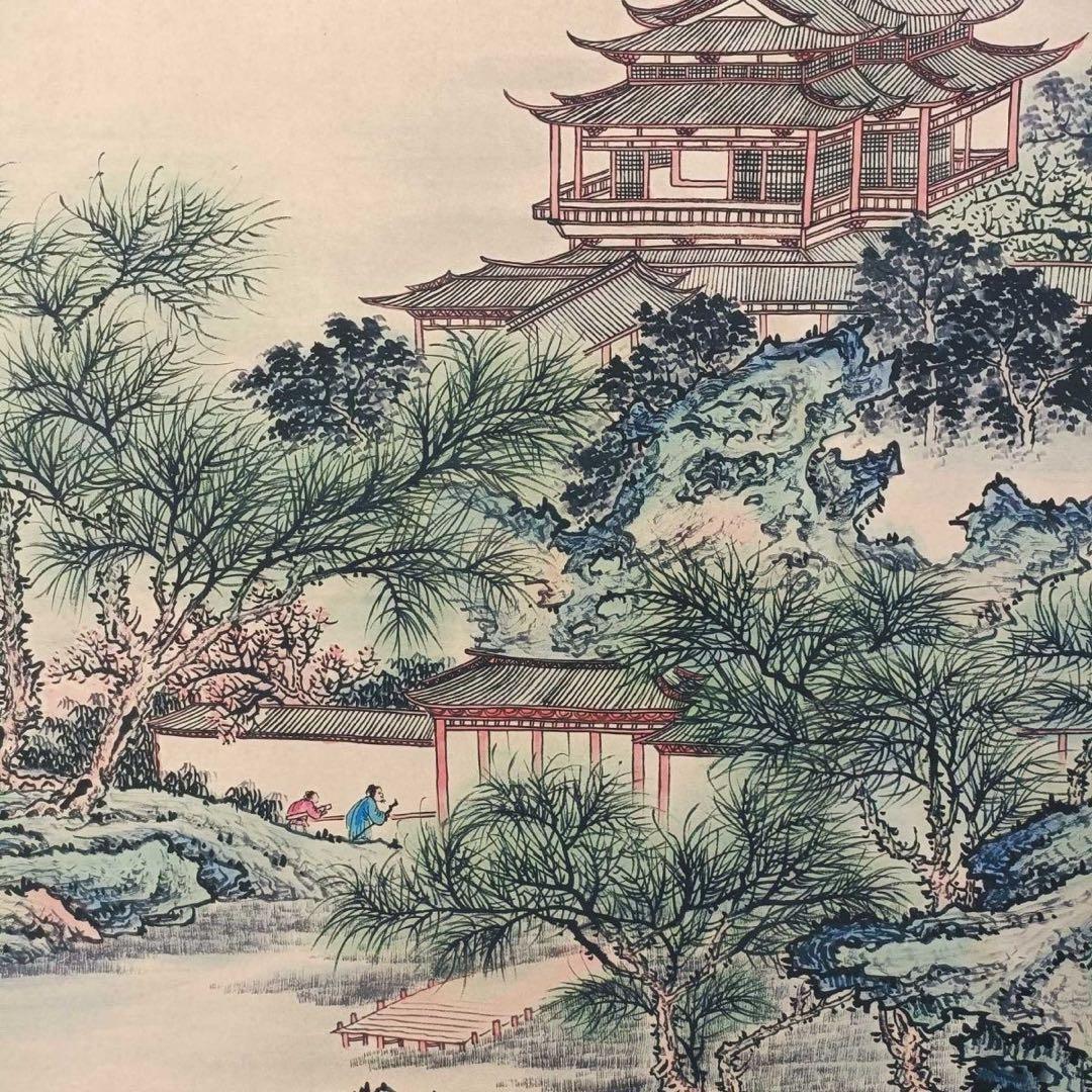 王原祁 湖山一覧 中堂 掛け軸｜中国山水画｜証書・防偽付き｜70×173cm