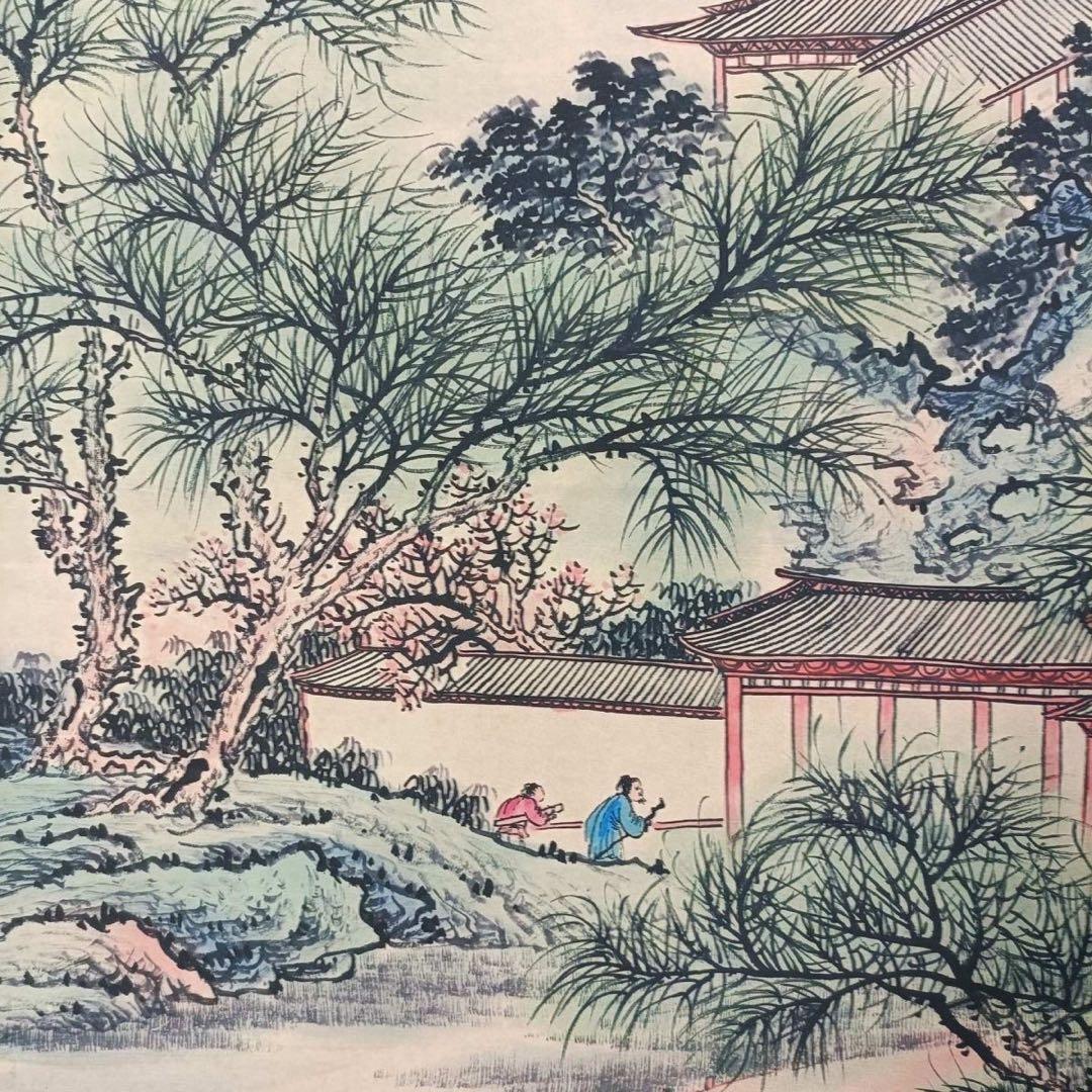 王原祁 湖山一覧 中堂 掛け軸｜中国山水画｜証書・防偽付き｜70×173cm