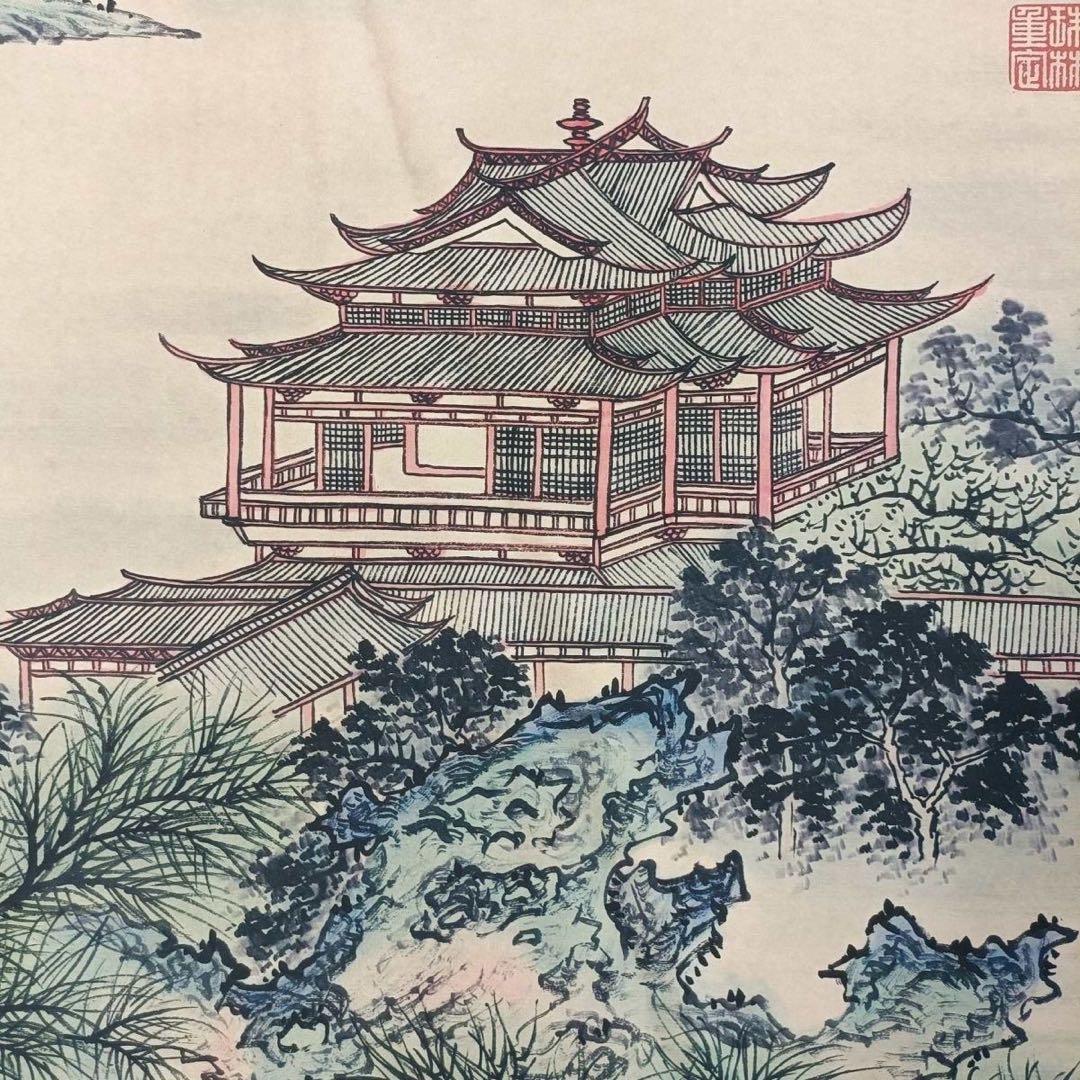 王原祁 湖山一覧 中堂 掛け軸｜中国山水画｜証書・防偽付き｜70×173cm