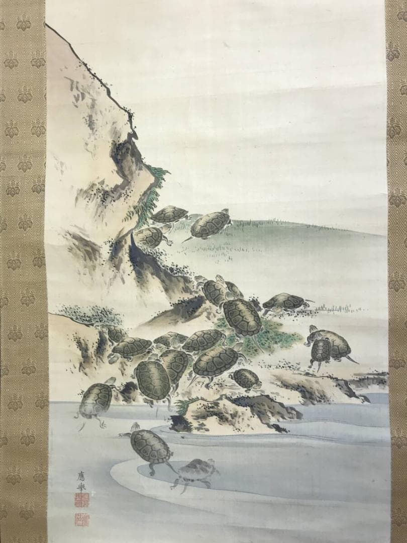 模写】圓山応挙/円山応挙/寿老人/鶴亀/三幅対/掛軸☆宝船☆AH-641