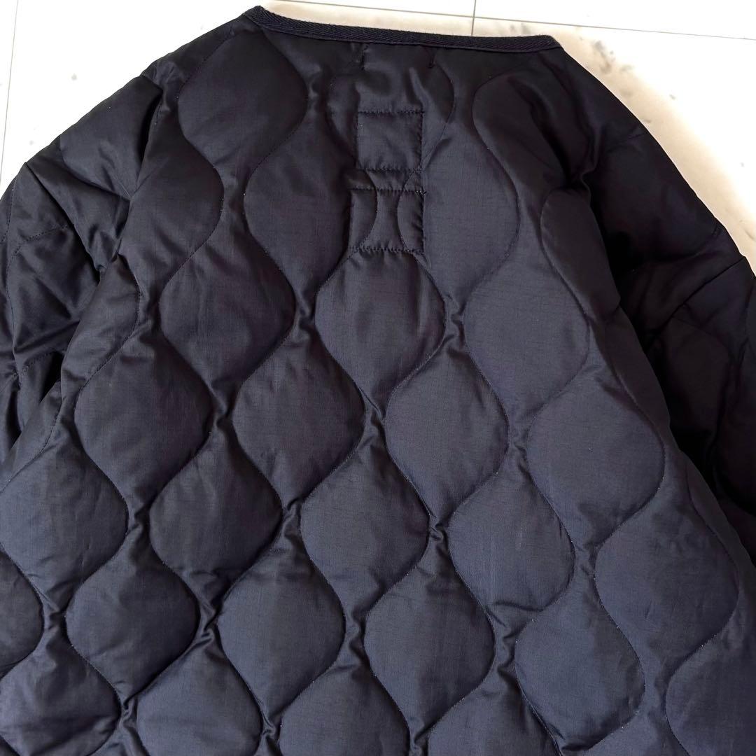 美品 ミリタリー クルーネックダウンコート ロング ブラック サイド