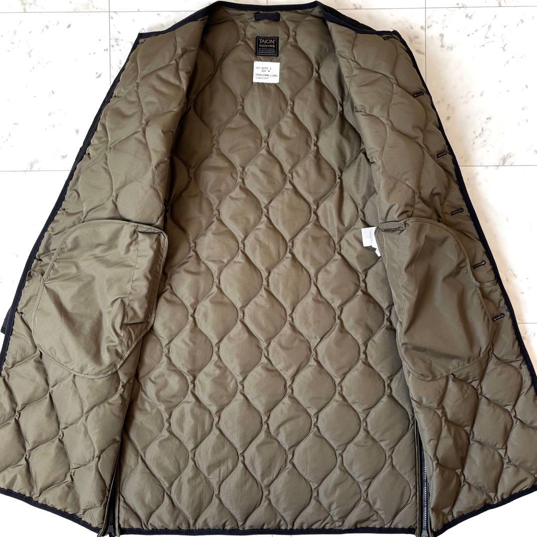 美品 ミリタリー クルーネックダウンコート ロング ブラック サイド