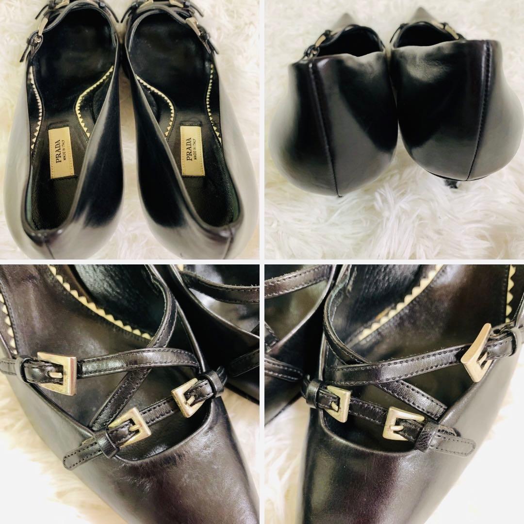 PRADA プラダ　パンプス　ヒール　ベルト　黒　ブラック　22〜22.5cm
