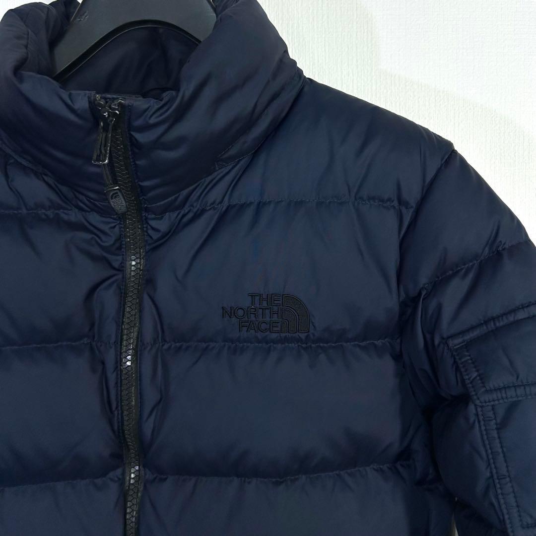 美品希少 ノースフェイス ダウンジャケット レディースL ネイビー ロゴ