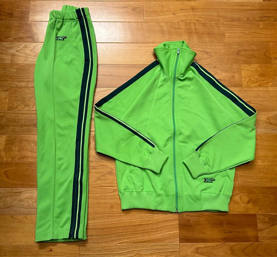 激レア asics アシックス セットアップ 上下 ジャージ 蛍光 緑 Mサイズ