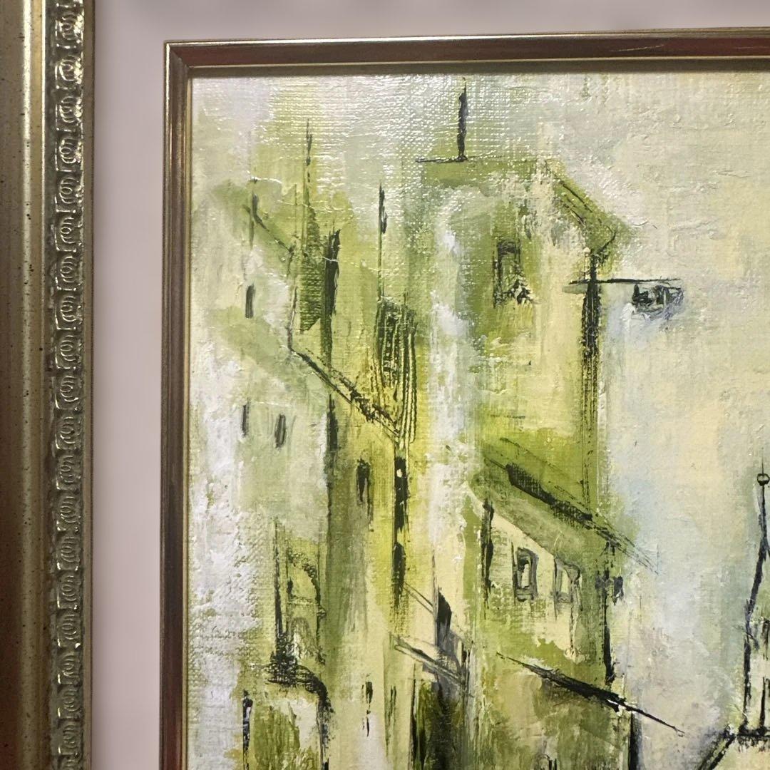 ブ*リ様 セピア色 油彩画 永井弘子 街角の白いバラ 絵画 真作 肉筆