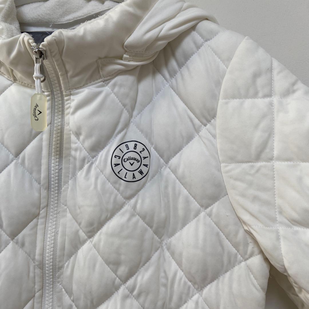 Callaway ホワイト キルティング ダウンジャケット フード付き 中綿