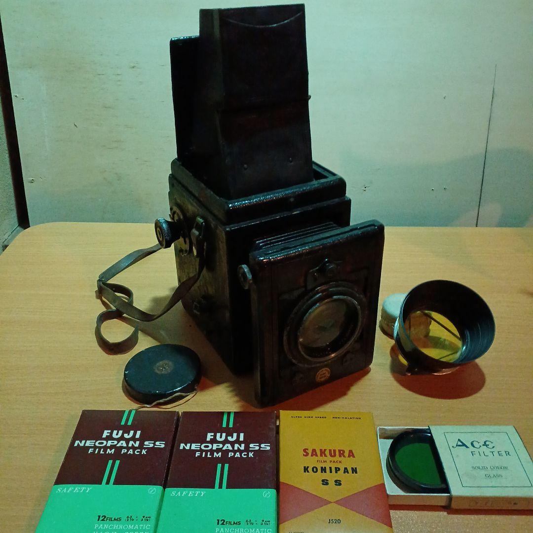 BIJOU REFLEX 木箱皮張　ジャバラ式カメラ 100年前に製造された！ 100年前の蛇腹フィルムカメラレンズを分解して清掃して研磨カスタム