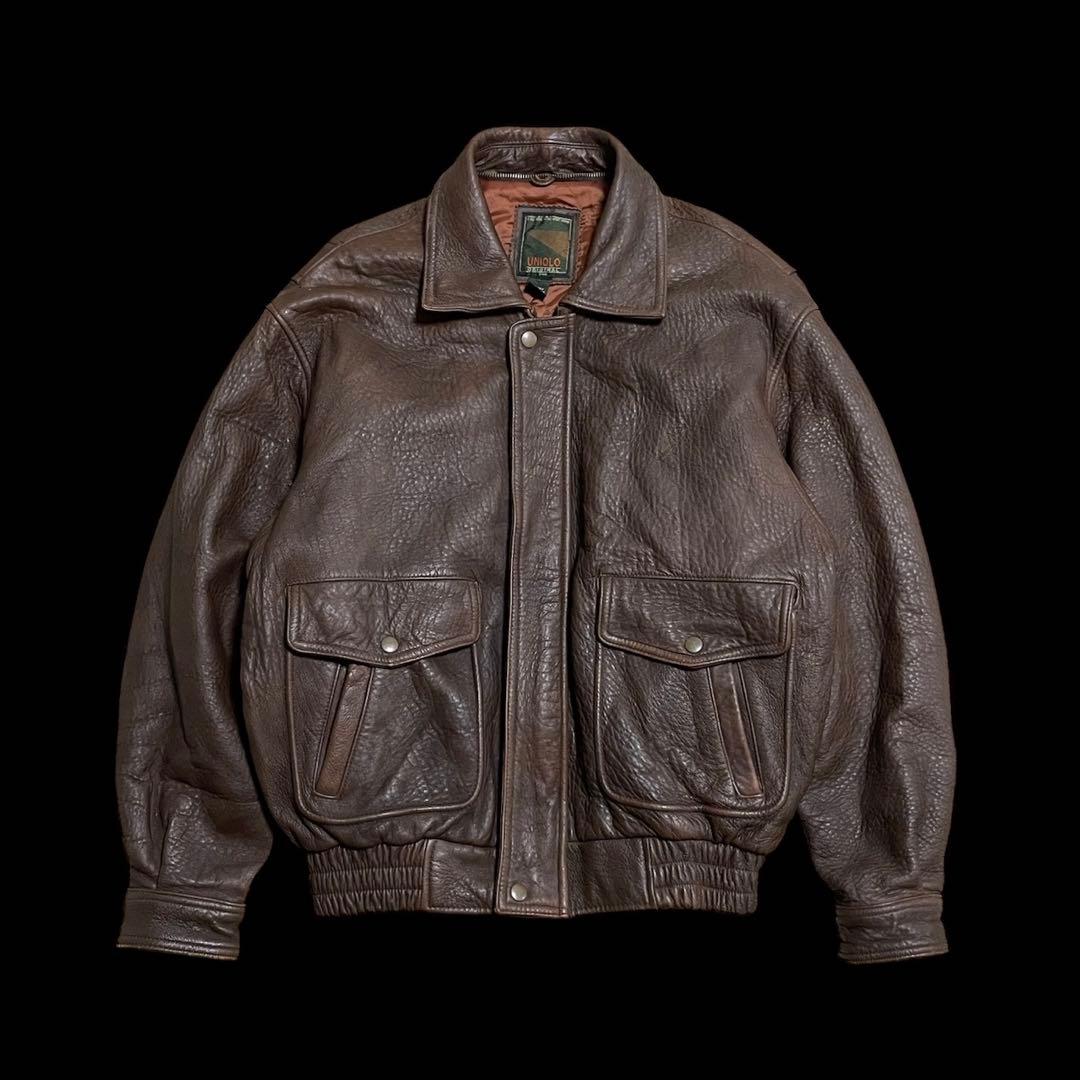 80s OLD UNIQLO G-1 レザー フライト ジャケット L ブラウン - メルカリ