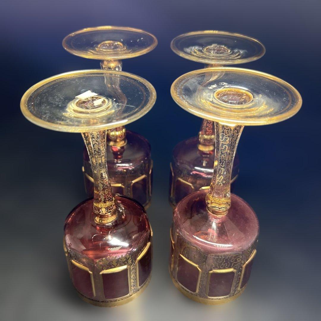 ボヘミア パネルグラス4点 高さ17.6㎝ 東Y7-1020☆1F