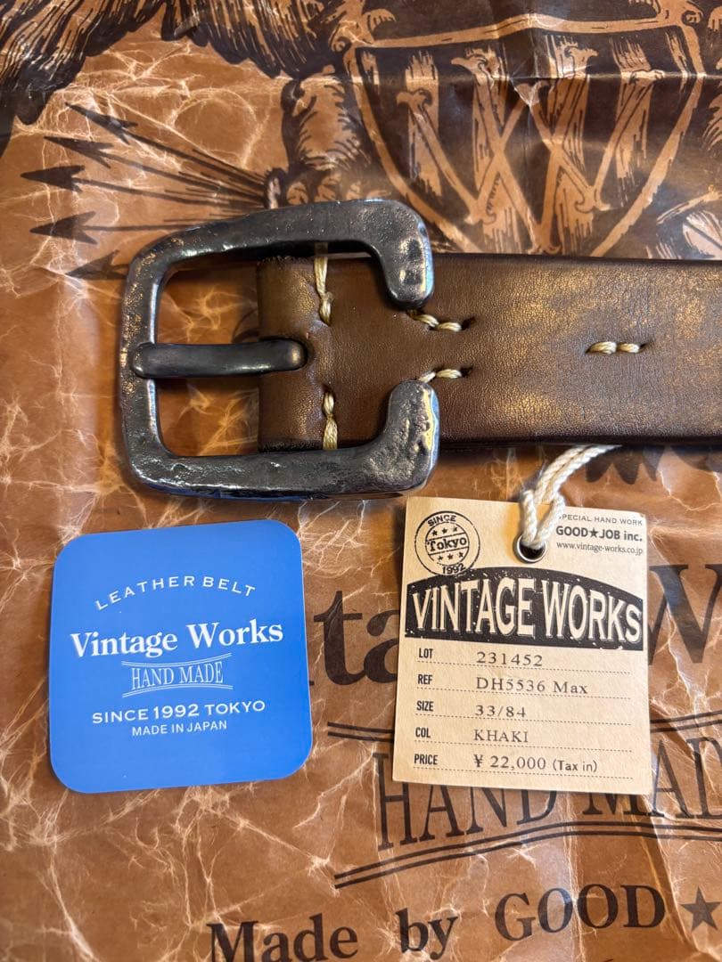 ビンテージワークス ベルト 33インチ DH5536 MAX カーキー Vintage Works Cバックル レザーベルト DH5536MAX [KAHKI]（グリーン