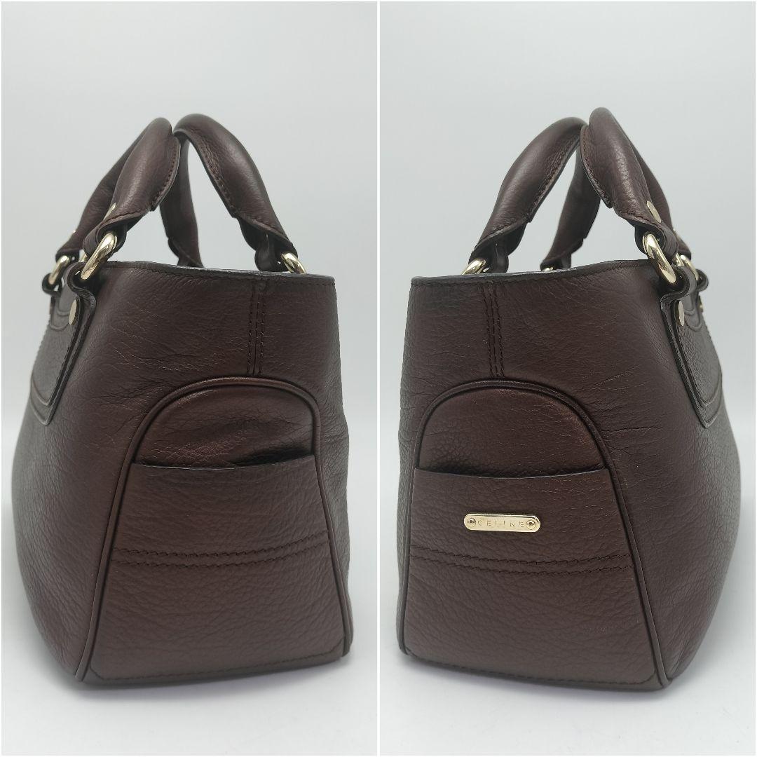 極美品✨セリーヌ ハンドバッグ レザー ダークブラウン - メルカリ