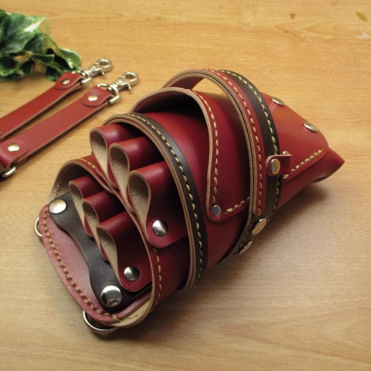 赤色＆焦げ茶 6丁差し 本革 シザーケース SCA-53/CRA - メルカリ