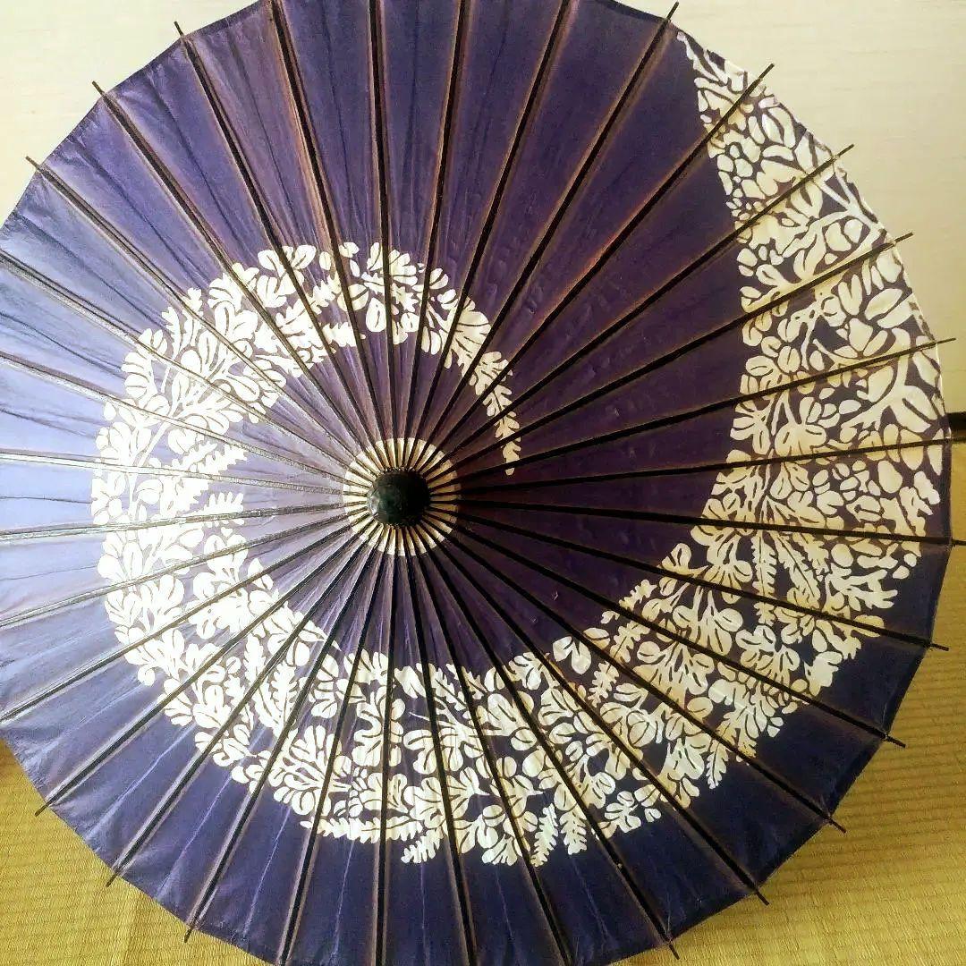 紫色 花柄 舞踊傘 竹製 - メルカリ