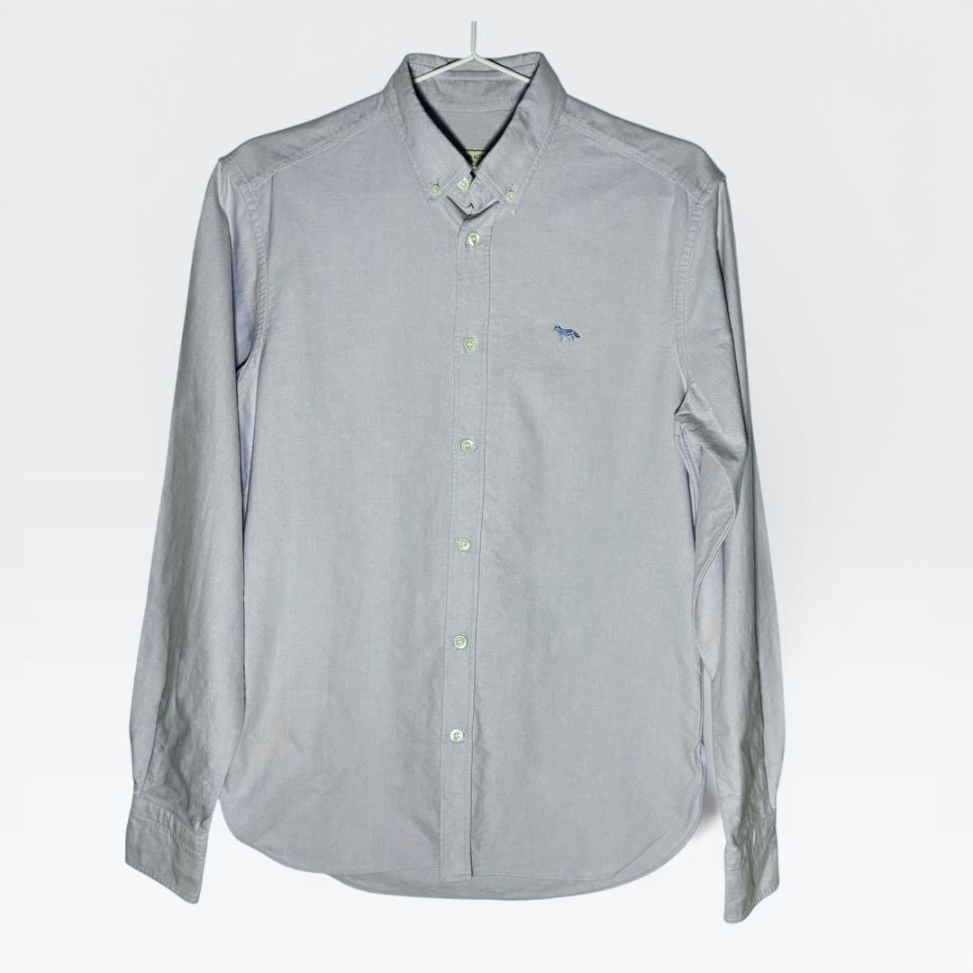メゾンキツネ オックスフォードシャツ フォックスパッチ ブルー イタリア製 38 メゾンキツネ オックスフォードシャツ フォックスパッチ ブルー