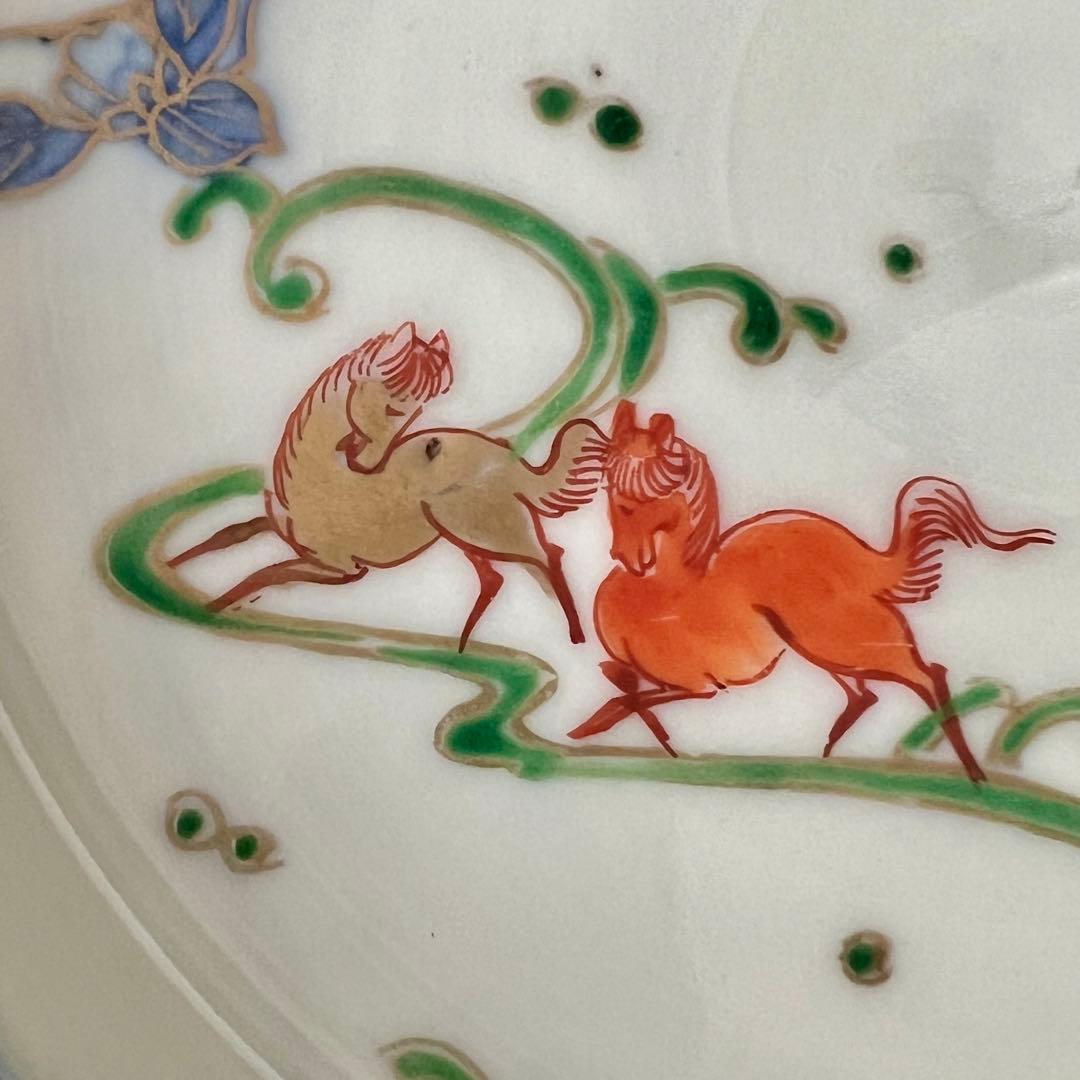 伊万里 九谷 手描き 色絵 金彩 染付 骨董 桜 馬 花鳥 5寸 小鉢 皿 午年