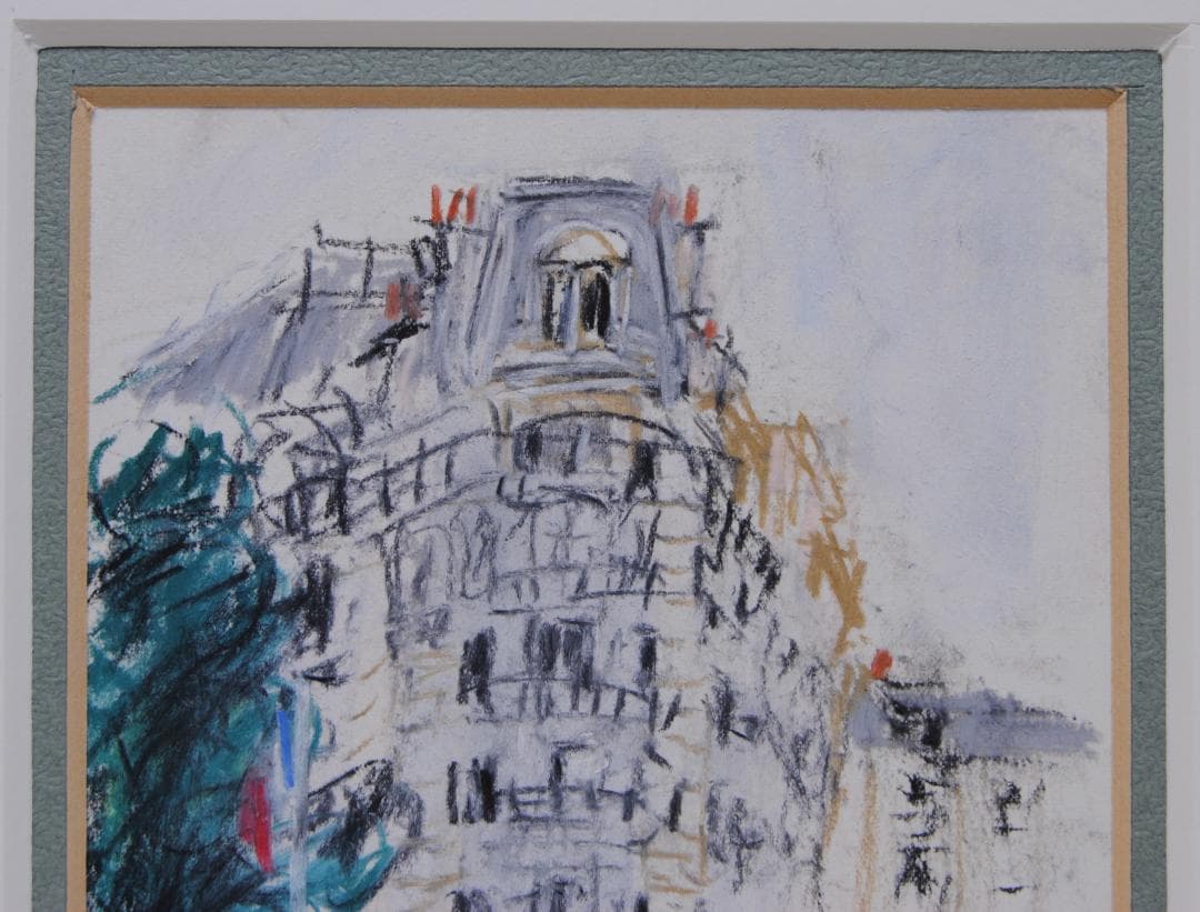 森本計一 パリ ラスパイユ 朝市の立つ通り パステル画 フランス 風景画 絵画