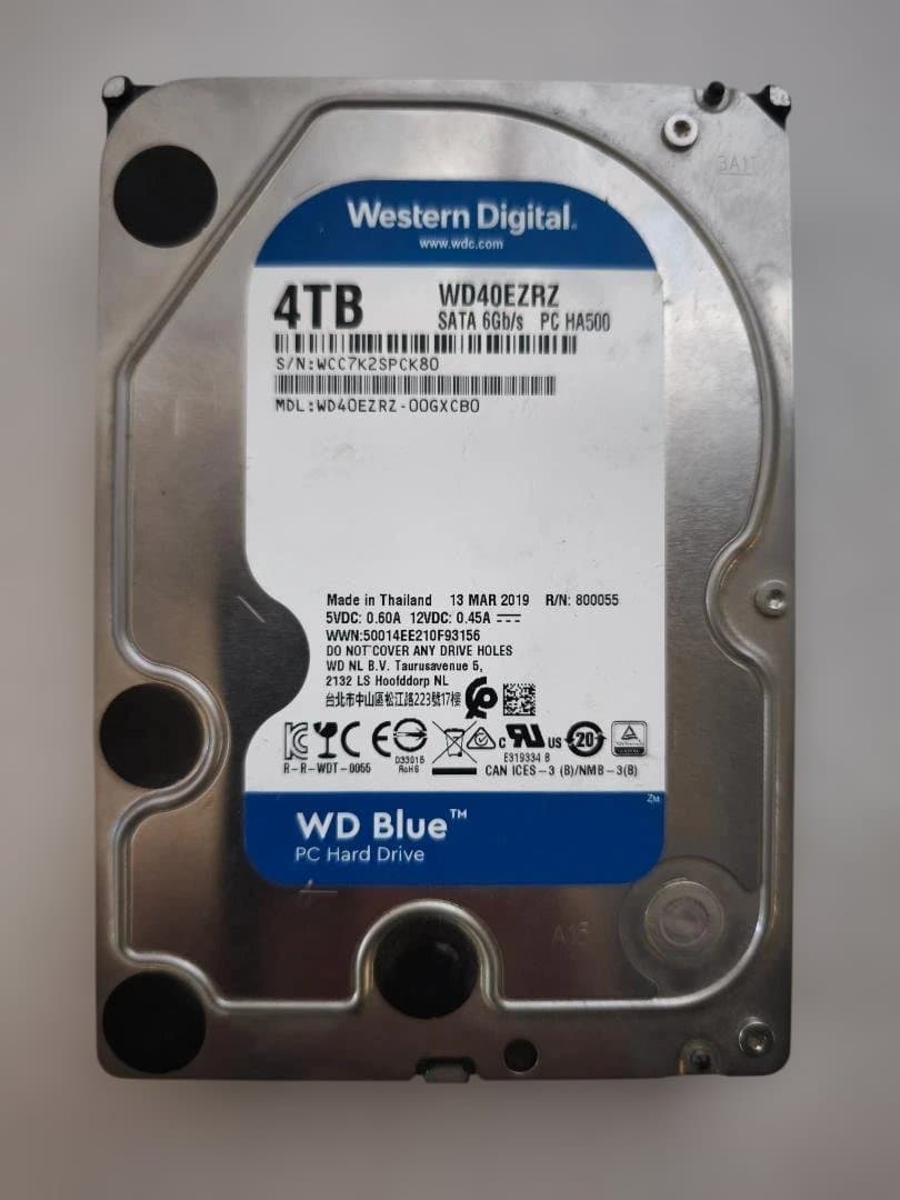 WD 3.5インチ HDD 4TB WD40EZRZ 2499h 電源204回 WD Blue WD40EZAX [3.5インチ内蔵HDD / 4TB 5400rpm 256MBキャッシュ
