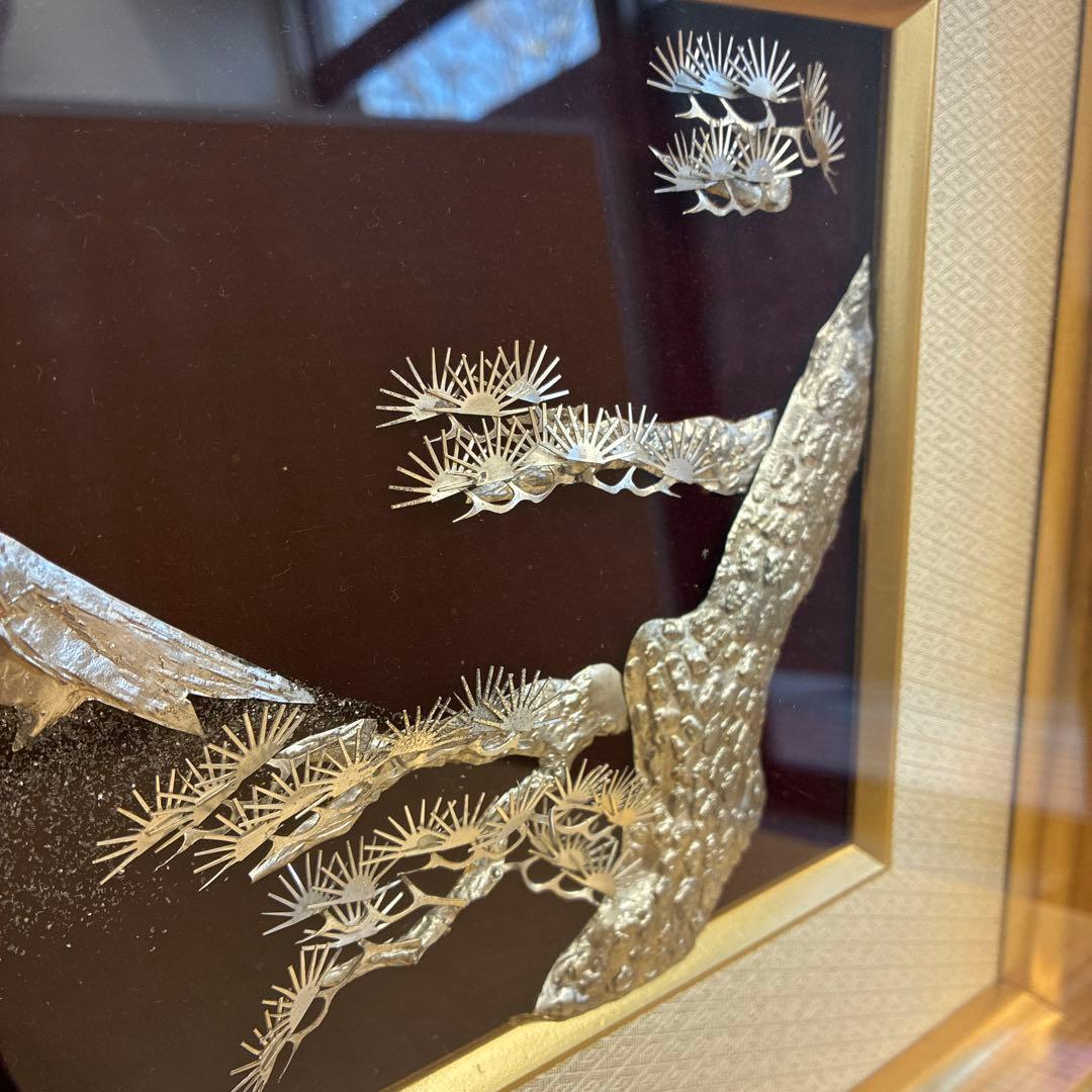 嘉山 作 純銀製 富士山と松 額装 銀製レリーフ 日本画 横40cm - メルカリ