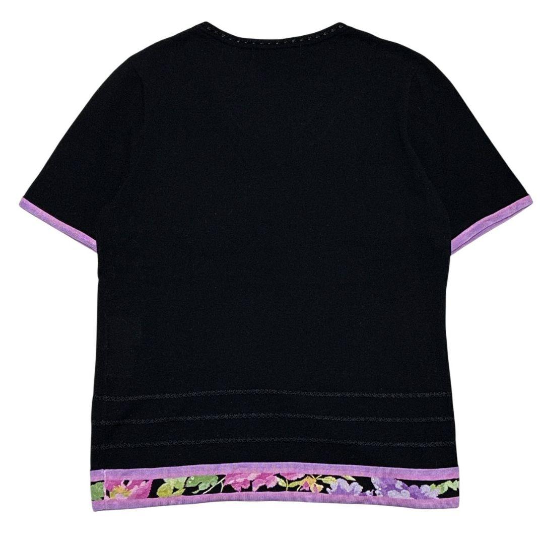 美品✨LEONARD レオナール シルク混 ニット セーター 花柄刺繍 L 黒