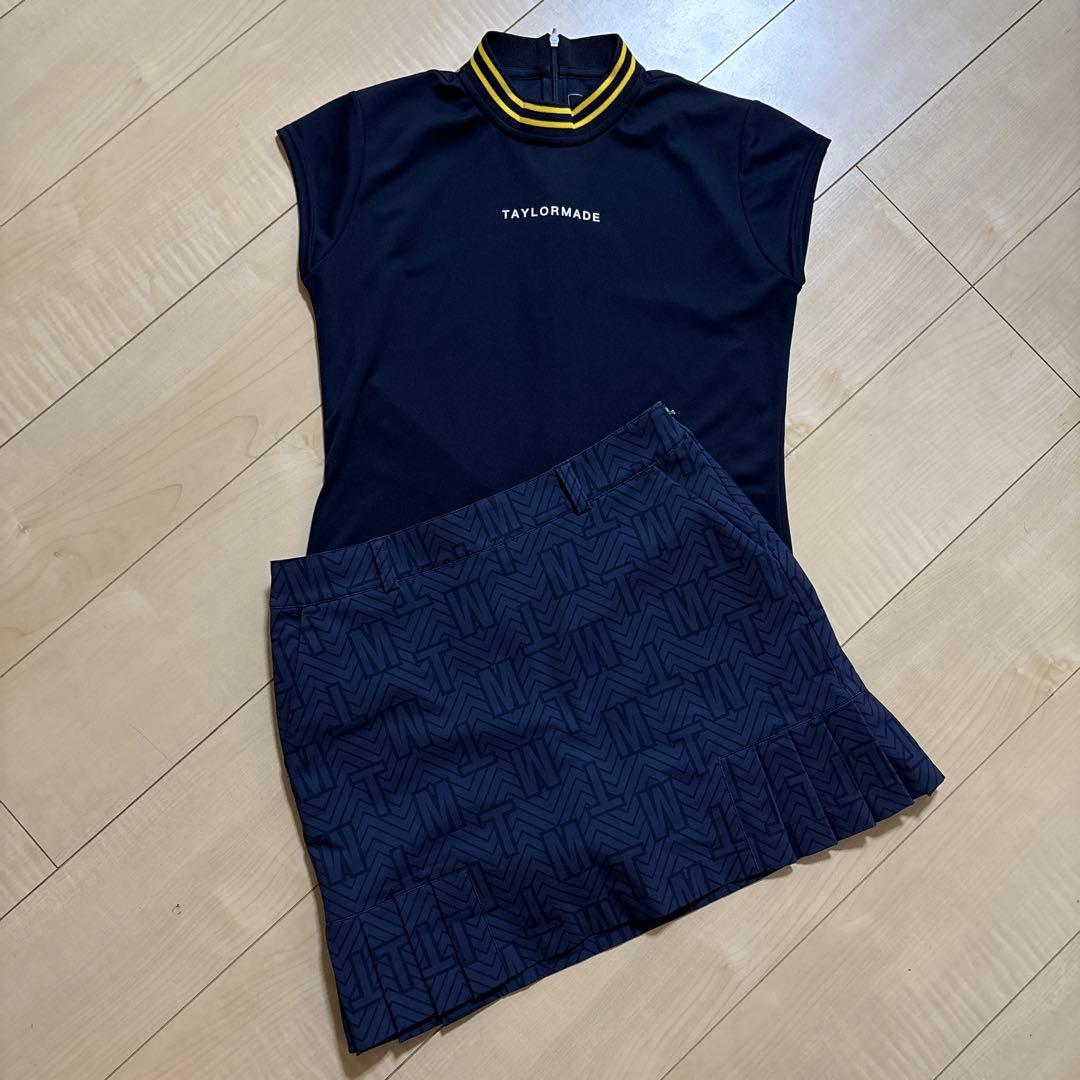 テーラーメイド　ゴルフ　ウエア　ポロシャツ プリーツスカート　2点　ネイビー系 テーラーメイド ゴルフウェア 長袖シャツ ベーシックシックL/Sポロ