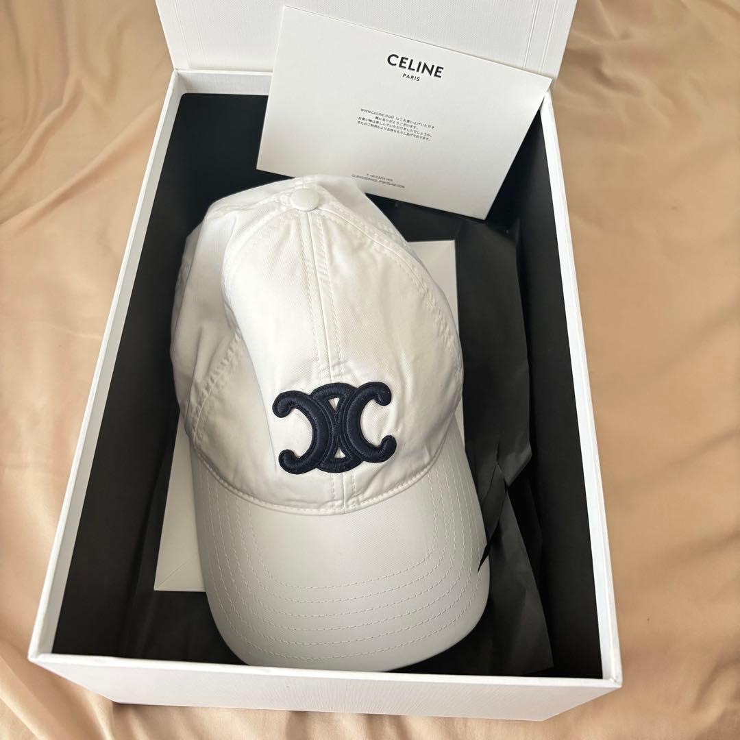 セリーヌ ベースボール キャップ ホワイト ネイビー Mサイズ 箱付き