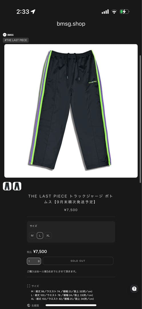 THE LAST PIECE ラスピトラックジャージ 上下セット　L