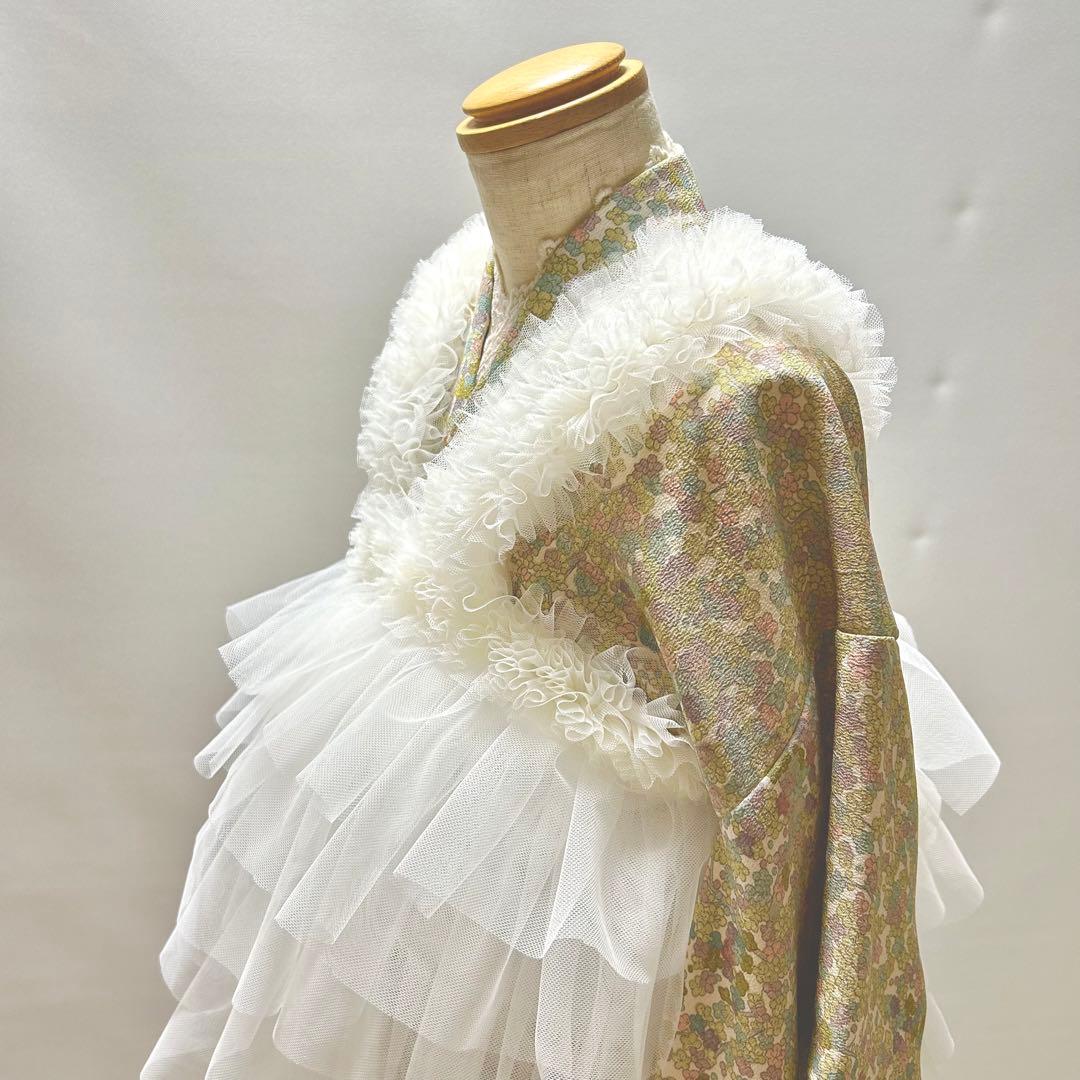 被布エプロン【ミルクフリル】チュール被布 被布ドレス 七五三チュール