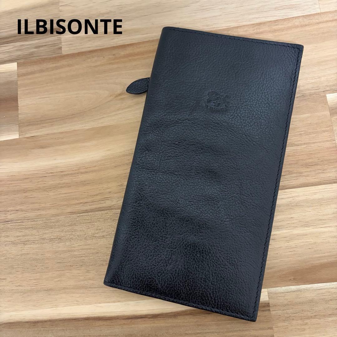【ILBISONTE】イルビゾンテ　レザー　ロゴ刻印　長財布 IL BISONTE（イルビゾンテ） 長財布 三つ折り ブラック ネロ ボタン