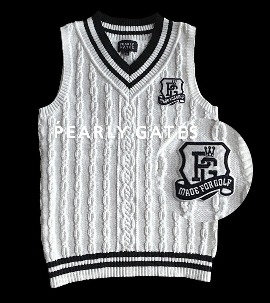 新品 パーリーゲイツ 軽量 ケーブル編み Vネック PGロゴベスト