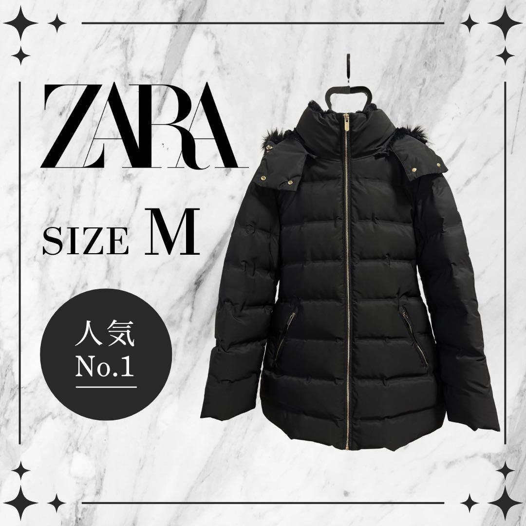 ZARA セミロング丈フード付きダウンジャケット 【Mサイズ】 - メルカリ
