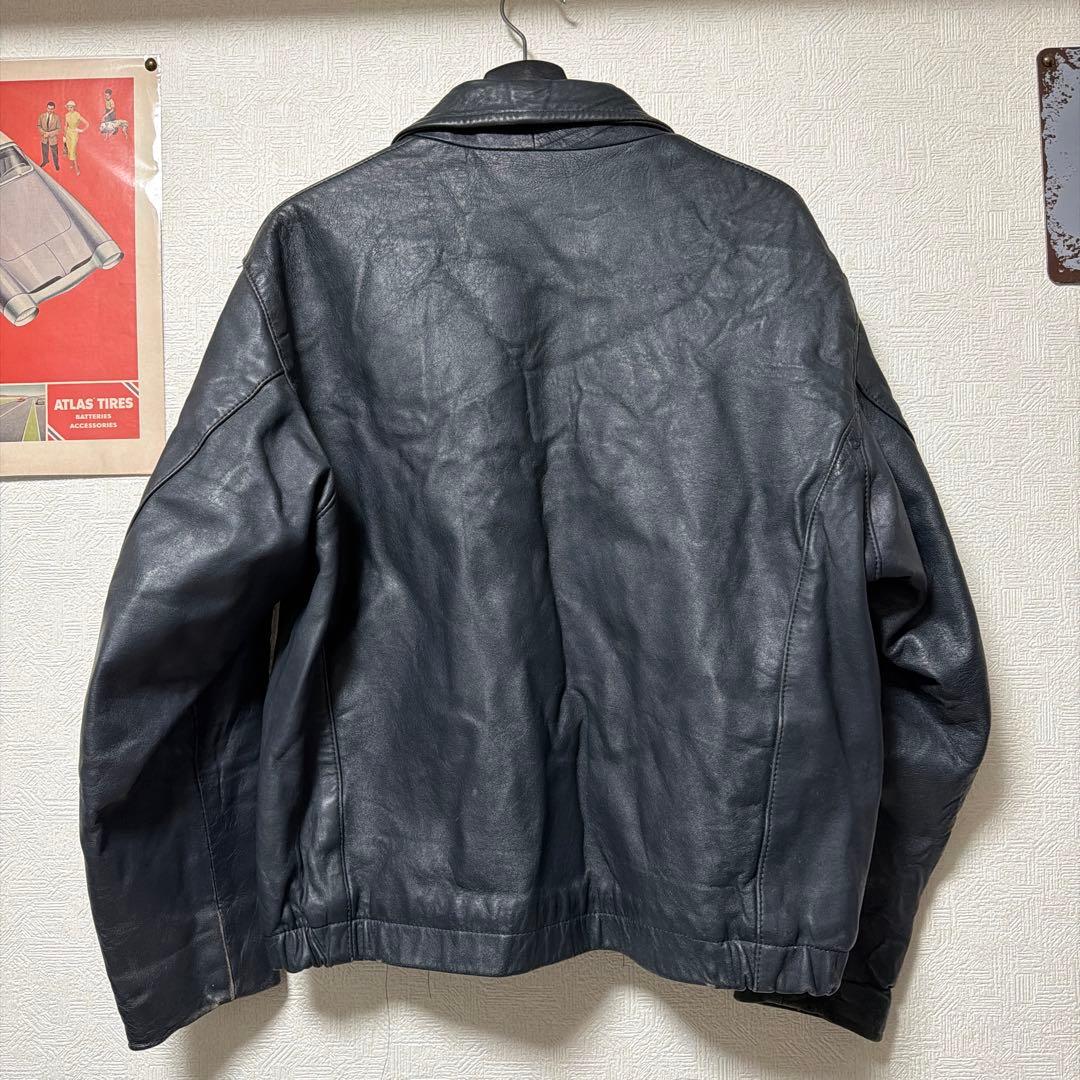 希少 70〜80s フランス軍 レザー パイロットジャケット ネイビー L相当