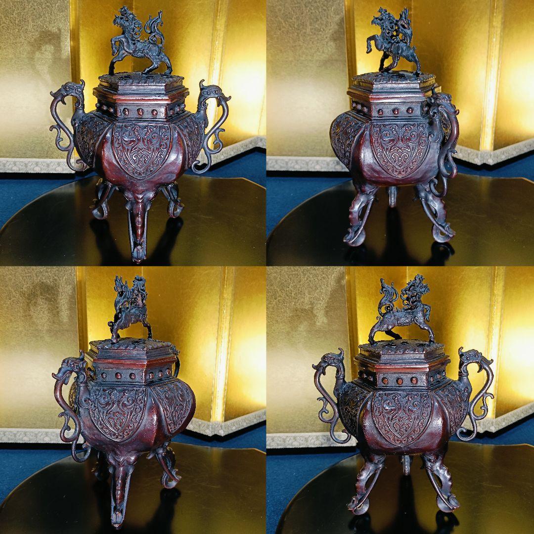 AL5 香保 金工師 香炉 蝋型 高岡銅器 麒麟摘 象足 三足 共箱 - メルカリ