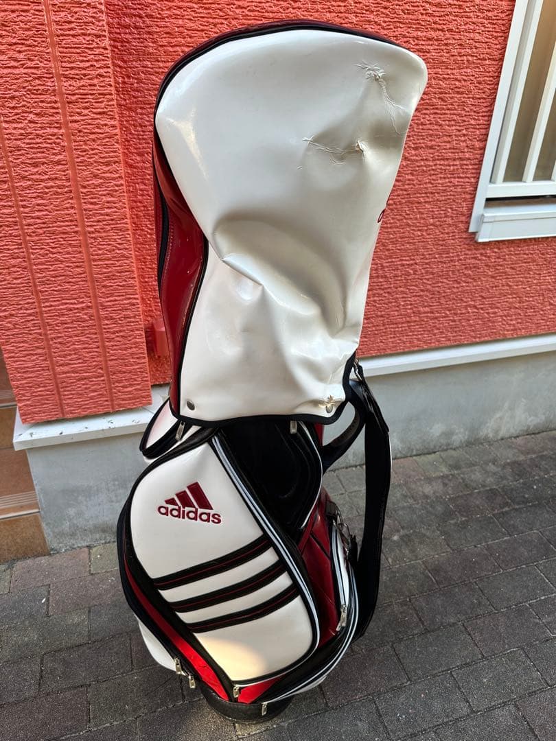 adidas キャディバッグ ホワイト/レッド - メルカリ