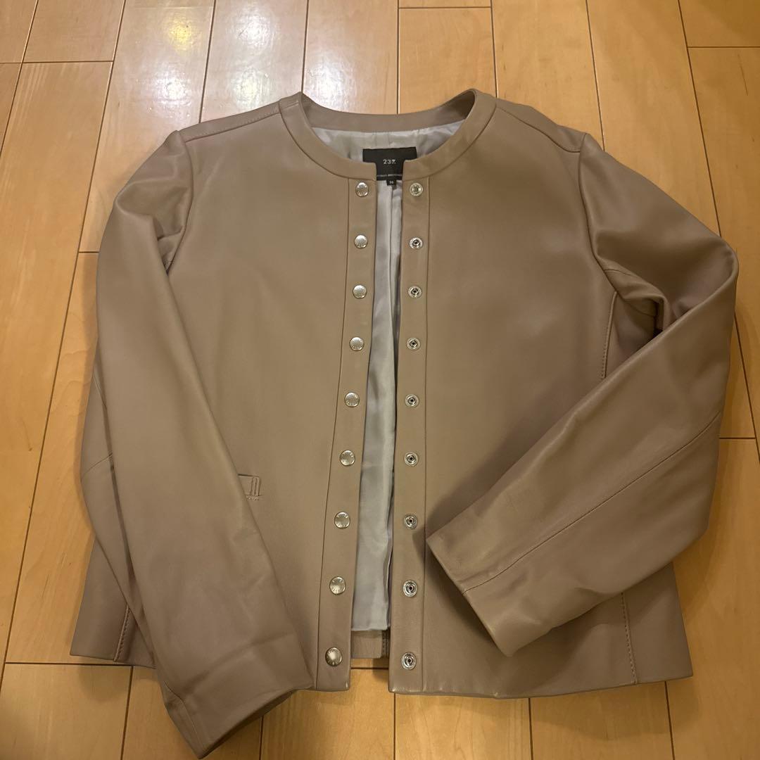 美品 23区 ノーカラーシープレザージャケット スナップボタン 36