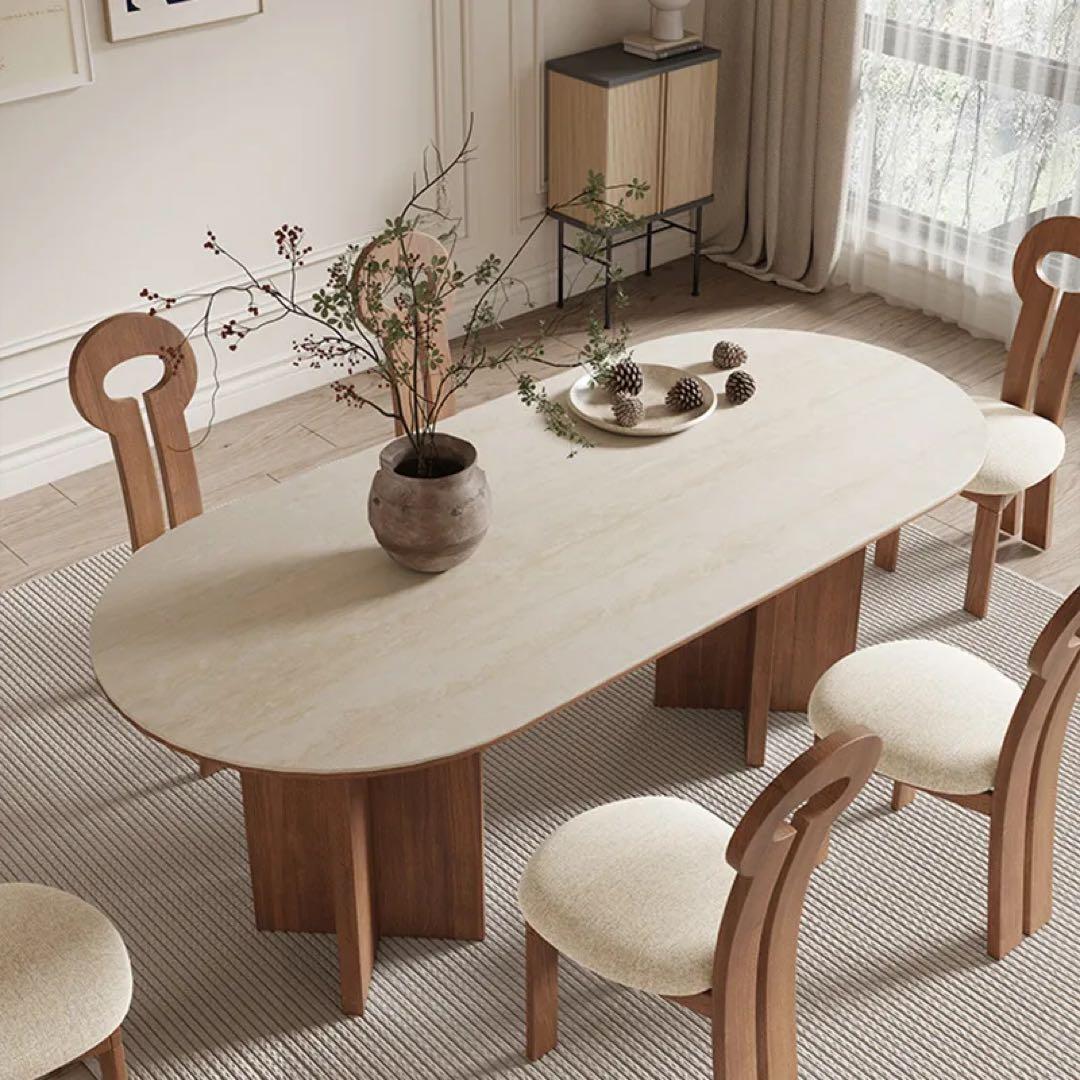 CAGUUU トラバーチンダイニングテーブル トラバーチンダイニングテーブル | 天然石調の質感で上品な空間を演出