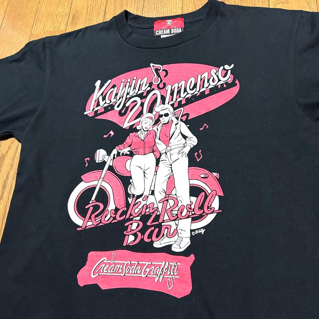 Mサイズ！クリームソーダ 原宿ピンクドラゴン 古着半袖Tシャツ 黒