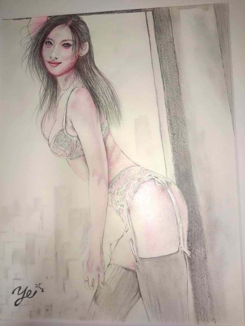 裸婦、美人画、絵画６号、窓ぎわ山本英二、真作、肉筆、新品額縁、高塚省吾、森本草介