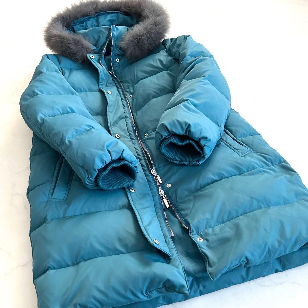 ダーマコレクション フォックスファー付ダウンコート 13号 XL ブルー