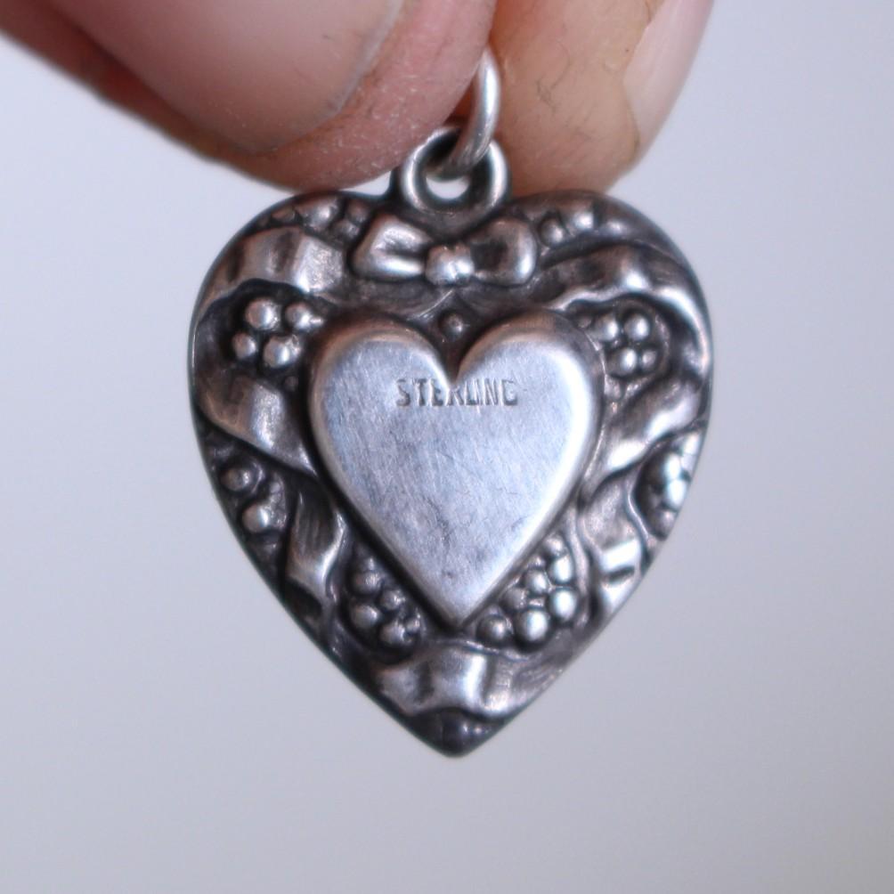 30s スウィートハートジュエリー パフィハート 両面 勿忘草 シルバー