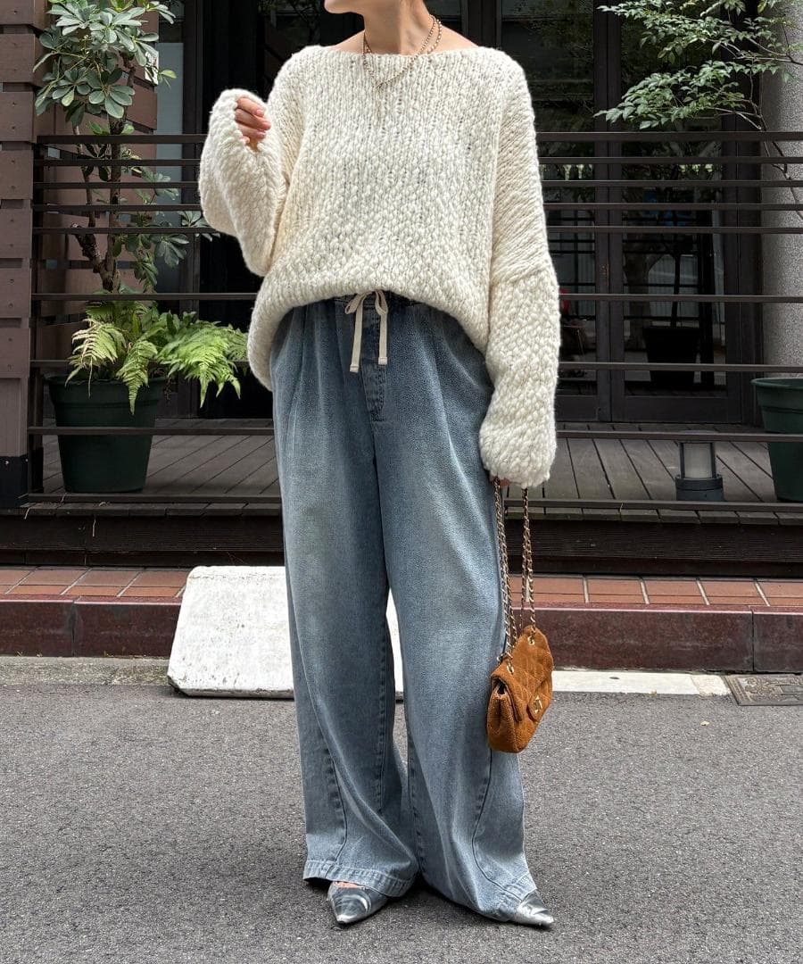 新品 入手困難 DOUDOU ウールスラブロービングニット オフホワイト