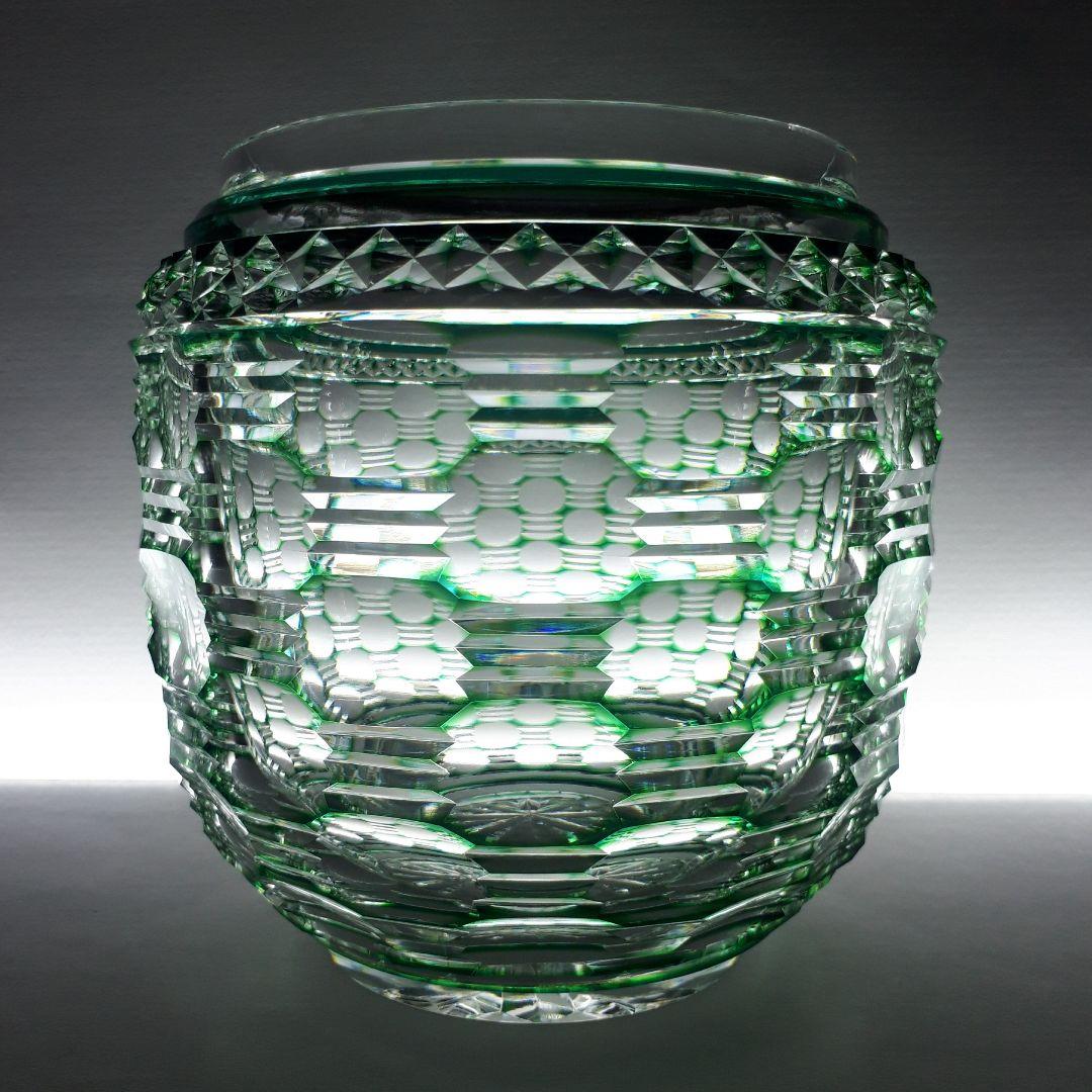 薩摩切子　松浦正行 大型作品　緑被切子　　″ 水指 ″【人気作家 入手困難作品】