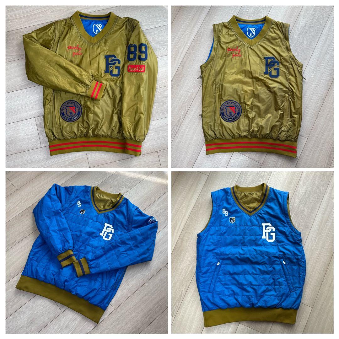 (美品) パーリーゲイツ 4wayリバーシブル 中綿ジャケット／袖取外可 秋冬物 パーリーゲイツ 4WAYリバーシブル中綿ジャケット 白 裏グレー 複数