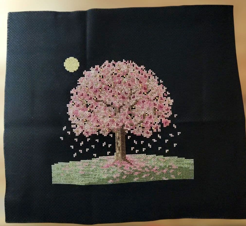 ホビーラホビーレクロスステッチフレーム 『夜桜』完成品(一部アレンジ