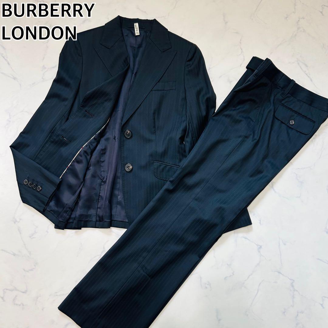 【美品】バーバリーロンドン パンツスーツ セットアップ ストライプ ブラック S BURBERRY - 美品 バーバリー ロンドン BURBERRY LONDON セットアップ